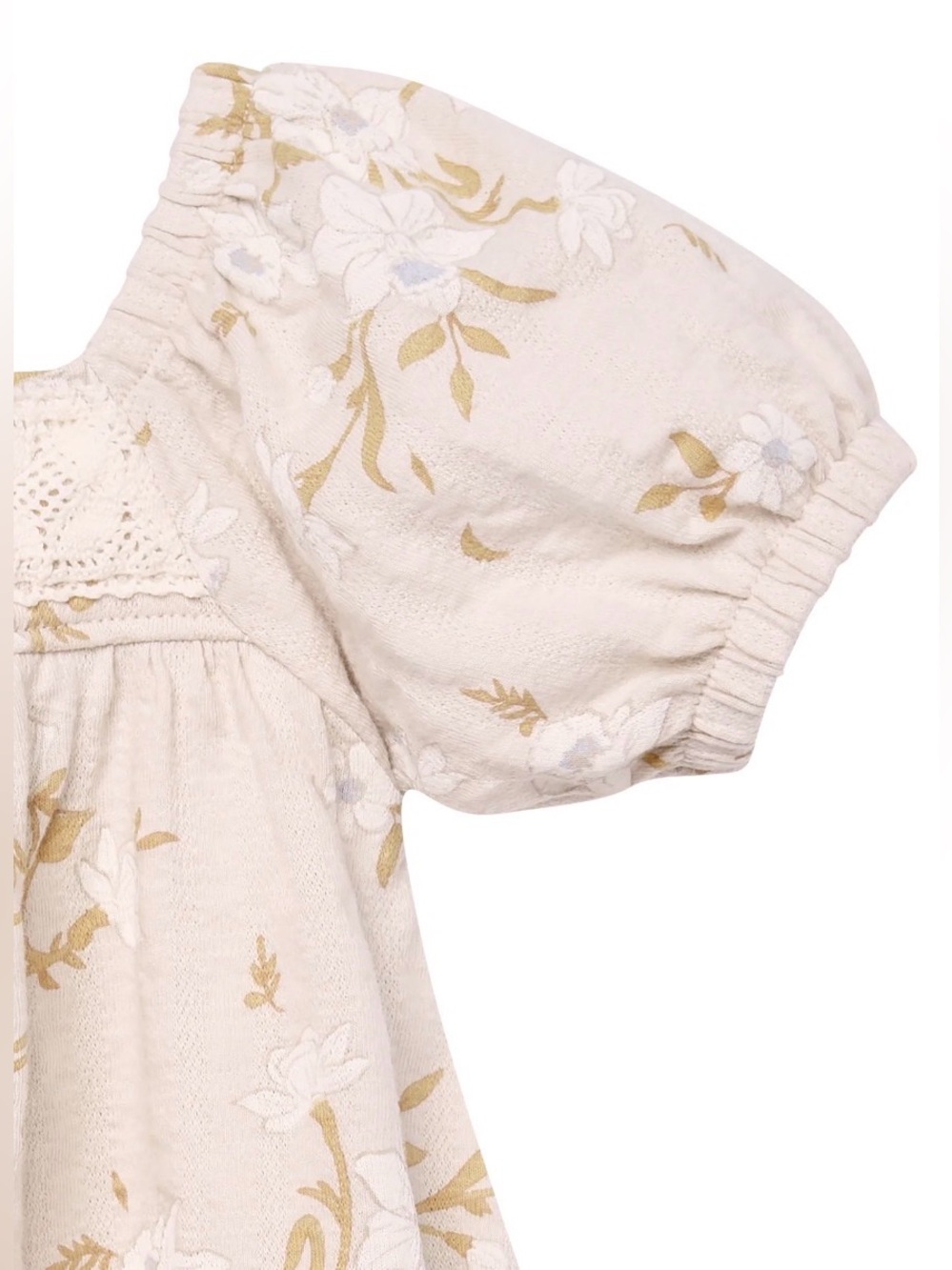 Modern Moments 18M Puff Sleeve Cotton Tan Floral Dress Boho Fall Cottagecore - Picture 3 of 16